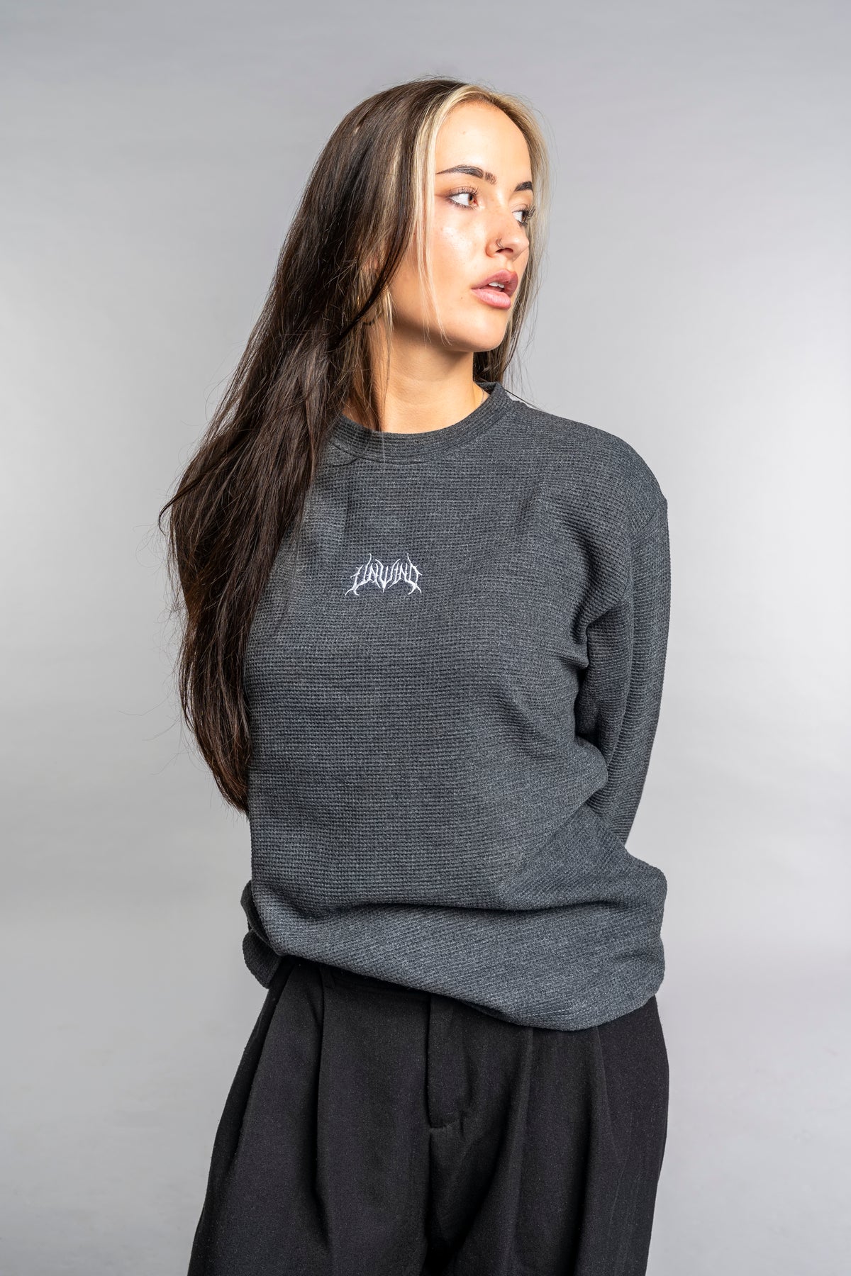 WHITE LOGO WAFFLE LONG SLEEVE