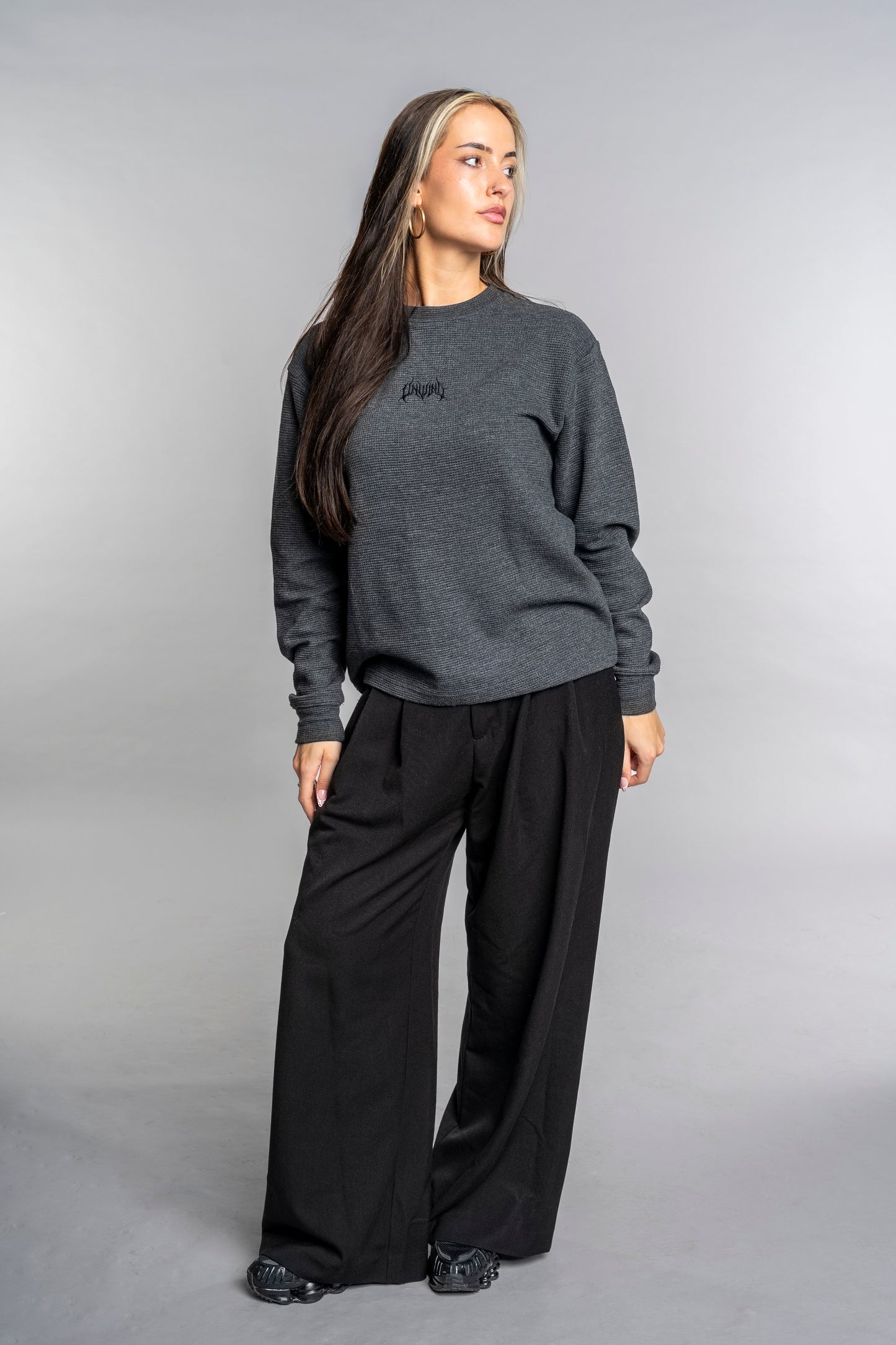 BLACK LOGO WAFFLE LONG SLEEVE