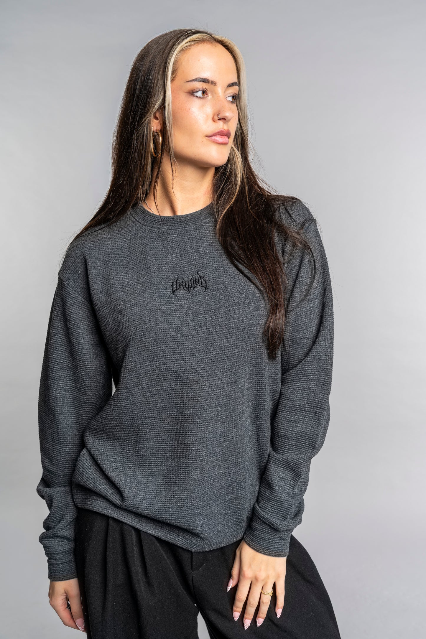 BLACK LOGO WAFFLE LONG SLEEVE