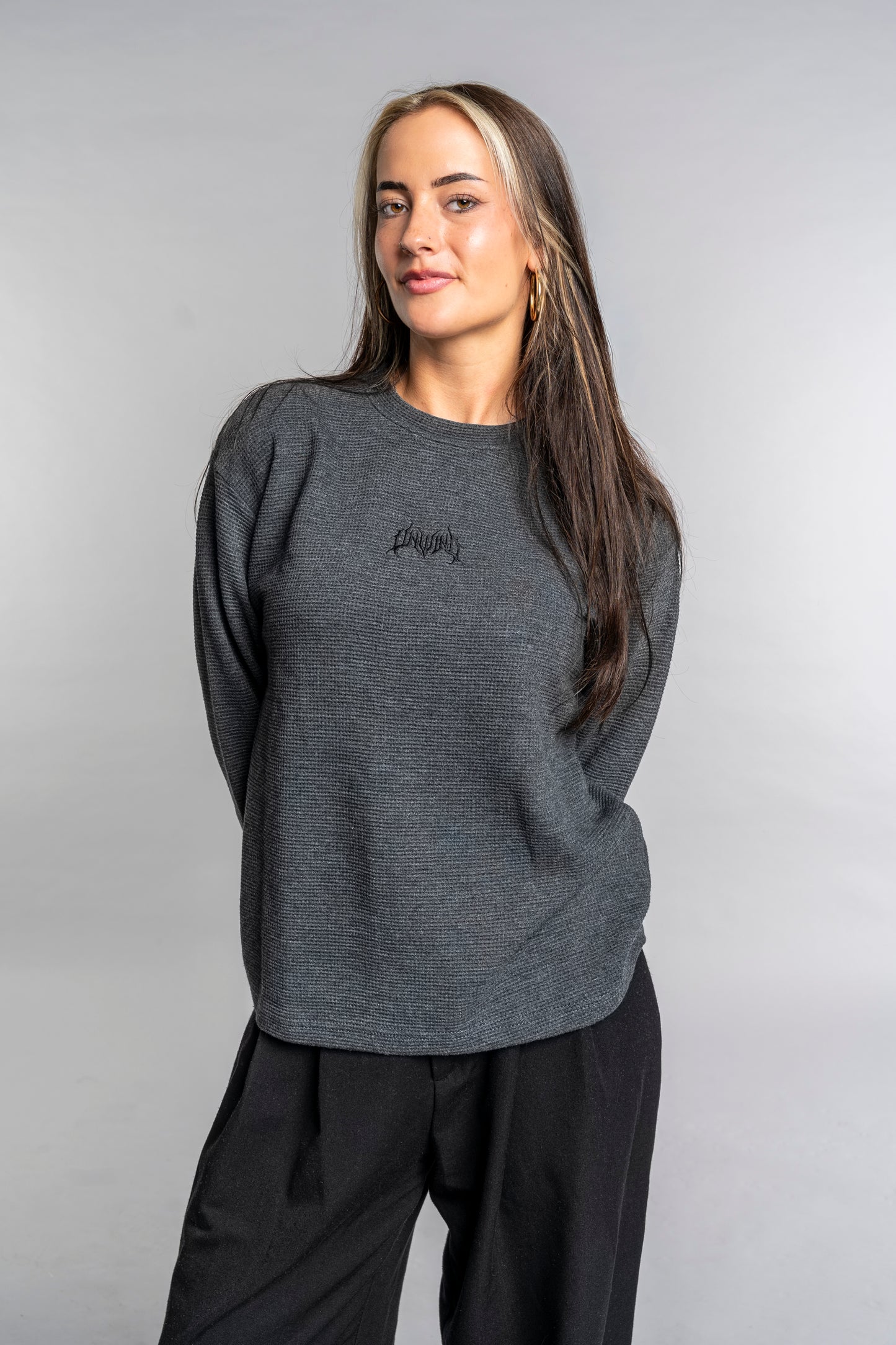 BLACK LOGO WAFFLE LONG SLEEVE