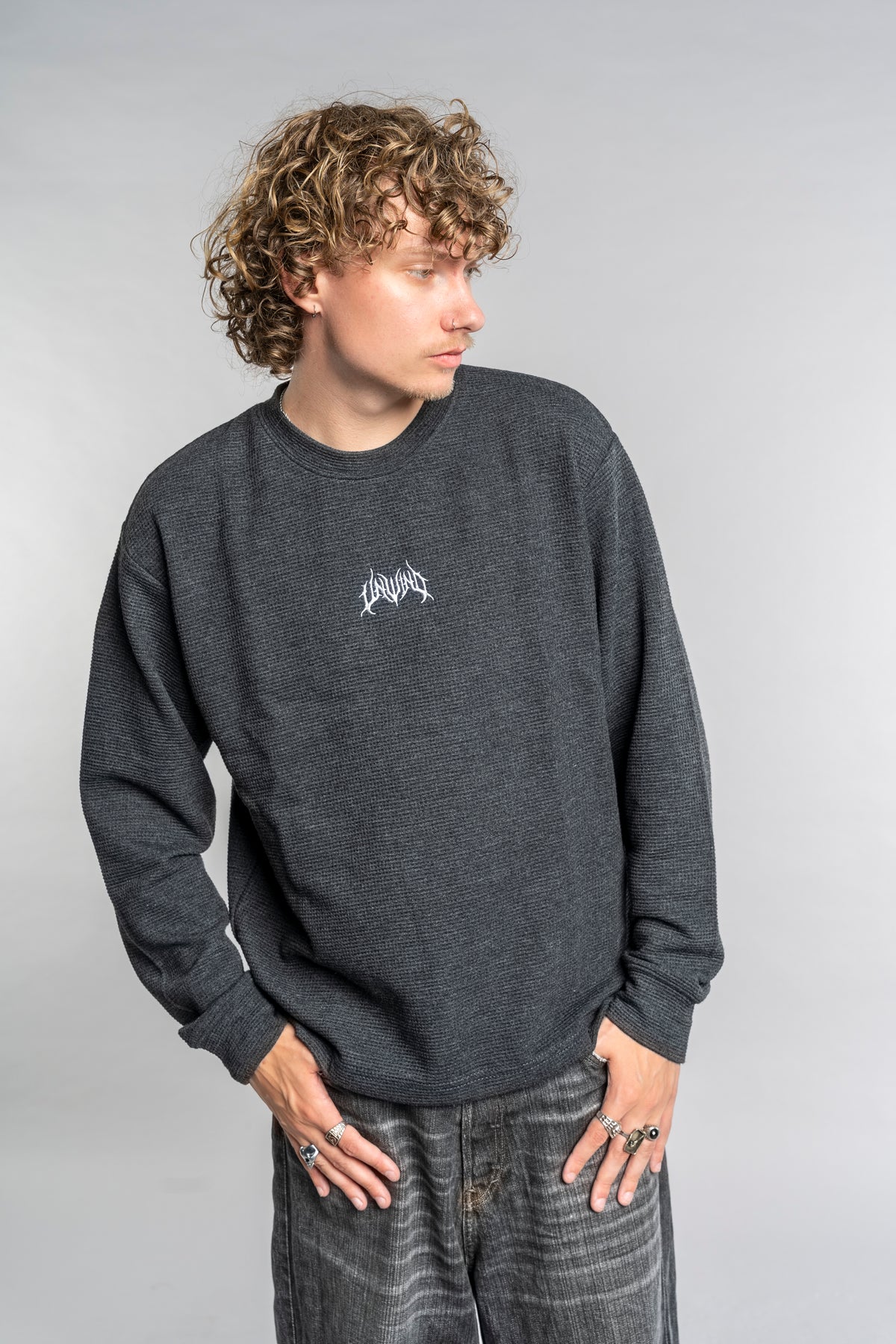 WHITE LOGO WAFFLE LONG SLEEVE