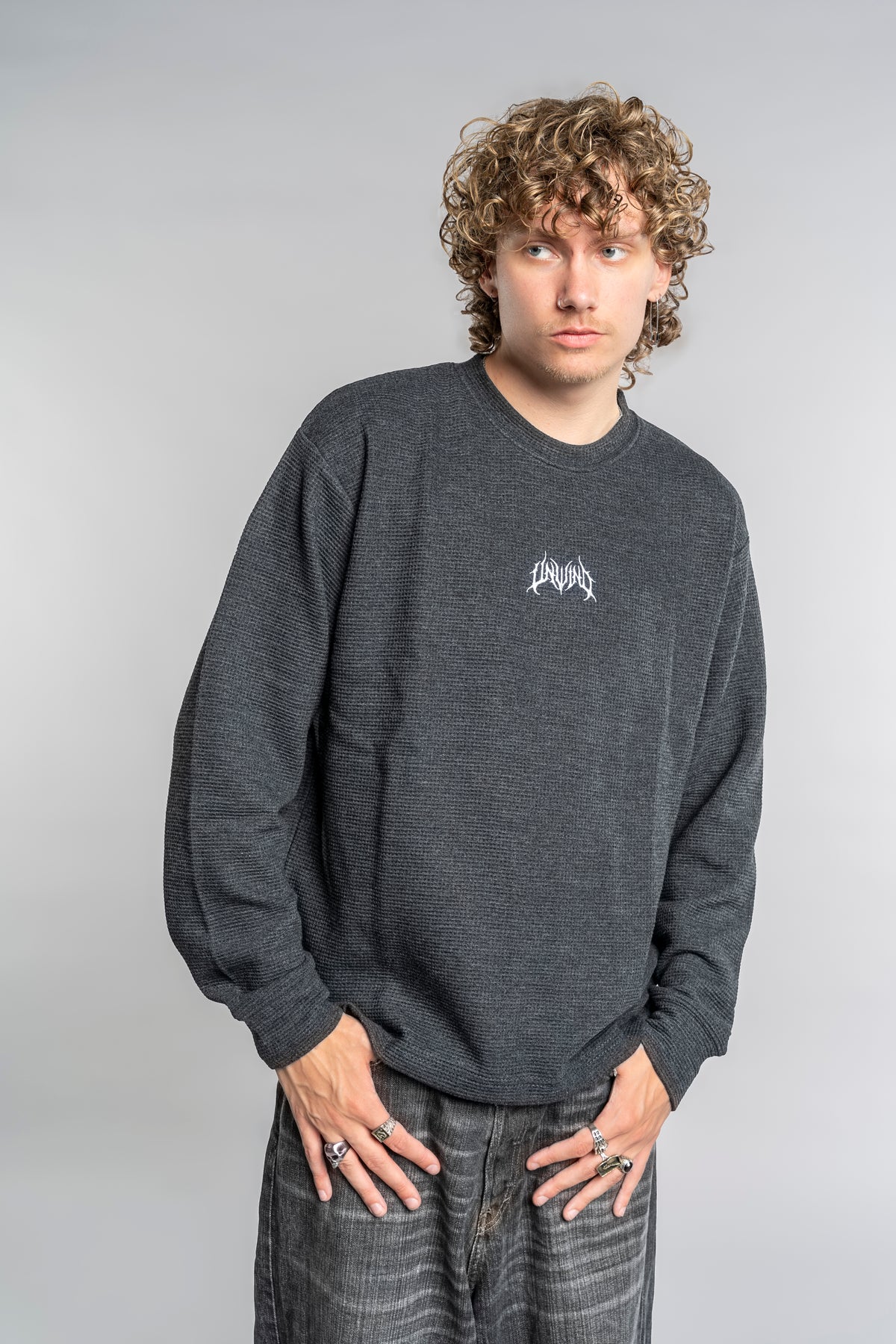 WHITE LOGO WAFFLE LONG SLEEVE