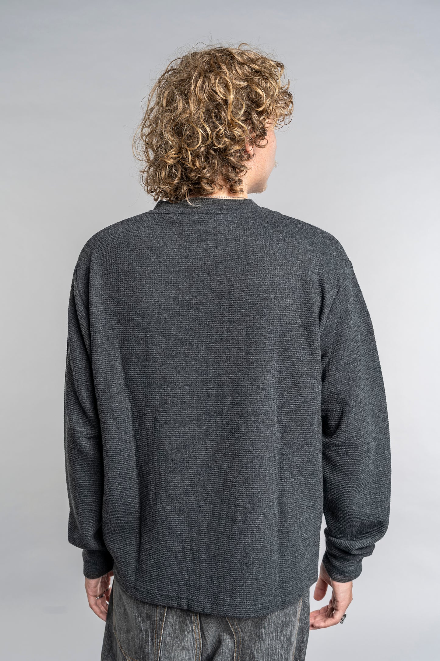 BLACK LOGO WAFFLE LONG SLEEVE