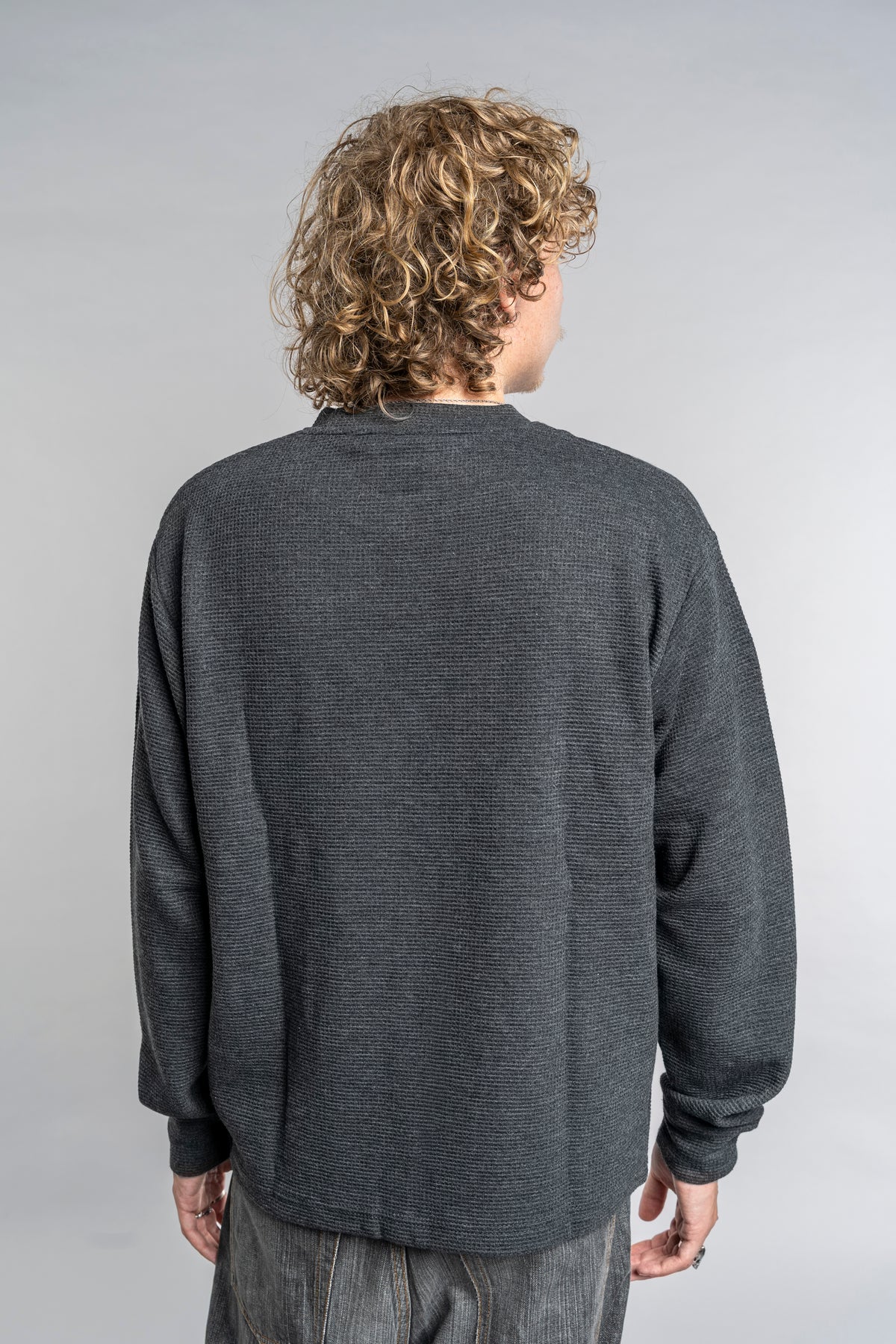 BLACK LOGO WAFFLE LONG SLEEVE