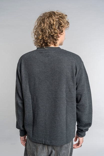 BLACK LOGO WAFFLE LONG SLEEVE