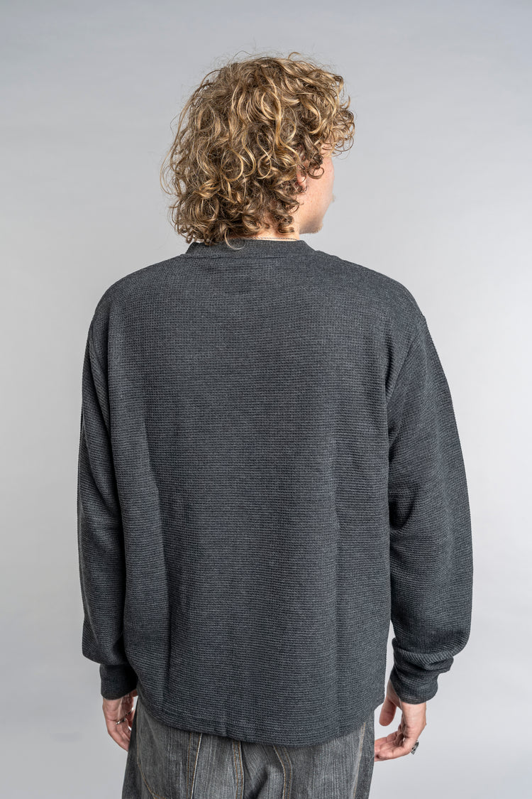 BLACK LOGO WAFFLE LONG SLEEVE