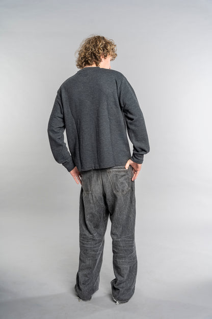 BLACK LOGO WAFFLE LONG SLEEVE