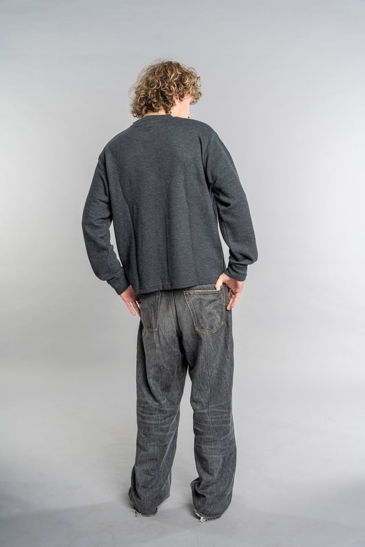 BLACK LOGO WAFFLE LONG SLEEVE