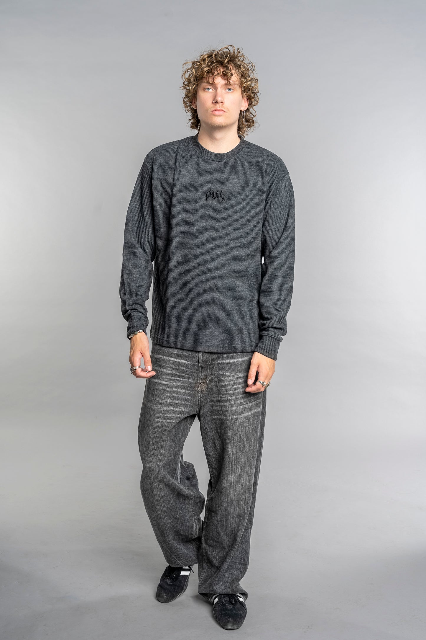 BLACK LOGO WAFFLE LONG SLEEVE