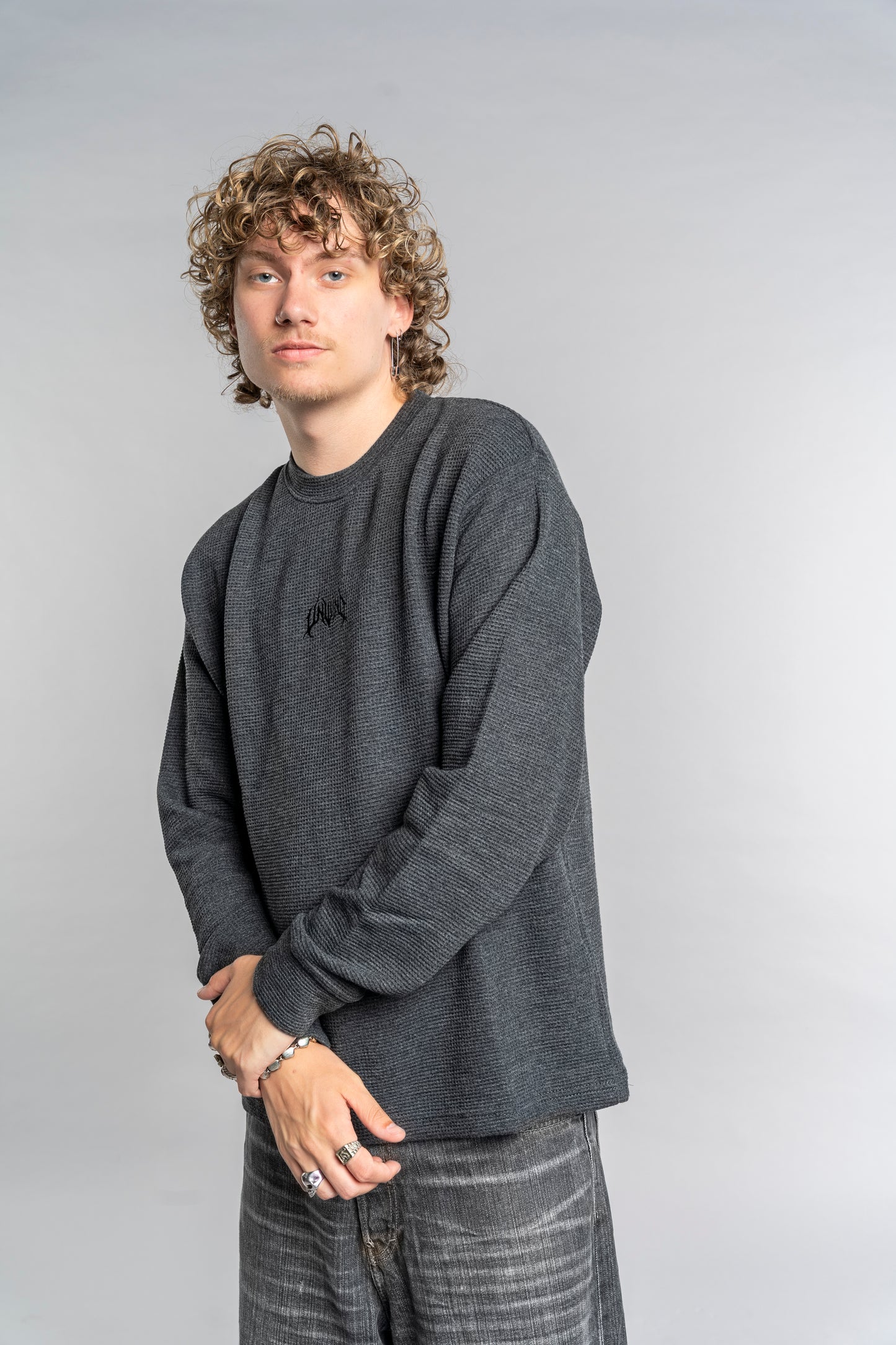 BLACK LOGO WAFFLE LONG SLEEVE